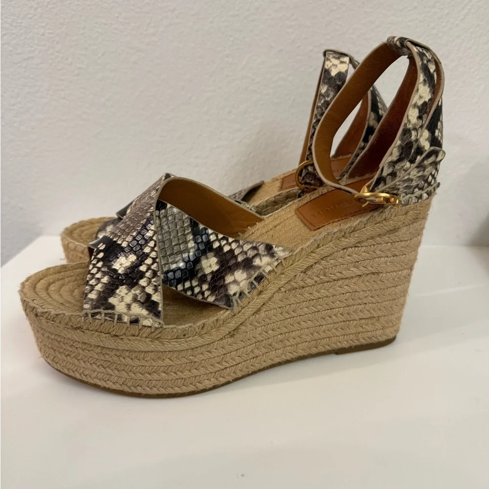 NWOT Tory Burch Selby Snake Printed Leather Wedge Platform Espadrille